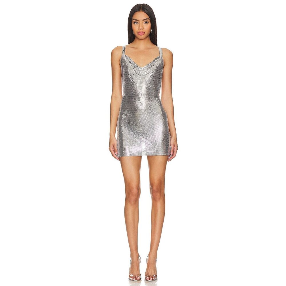 NWT Michael Lo Sordo Cross Drape Chain Mail Mini Dress in Silver AU4/US0 $880